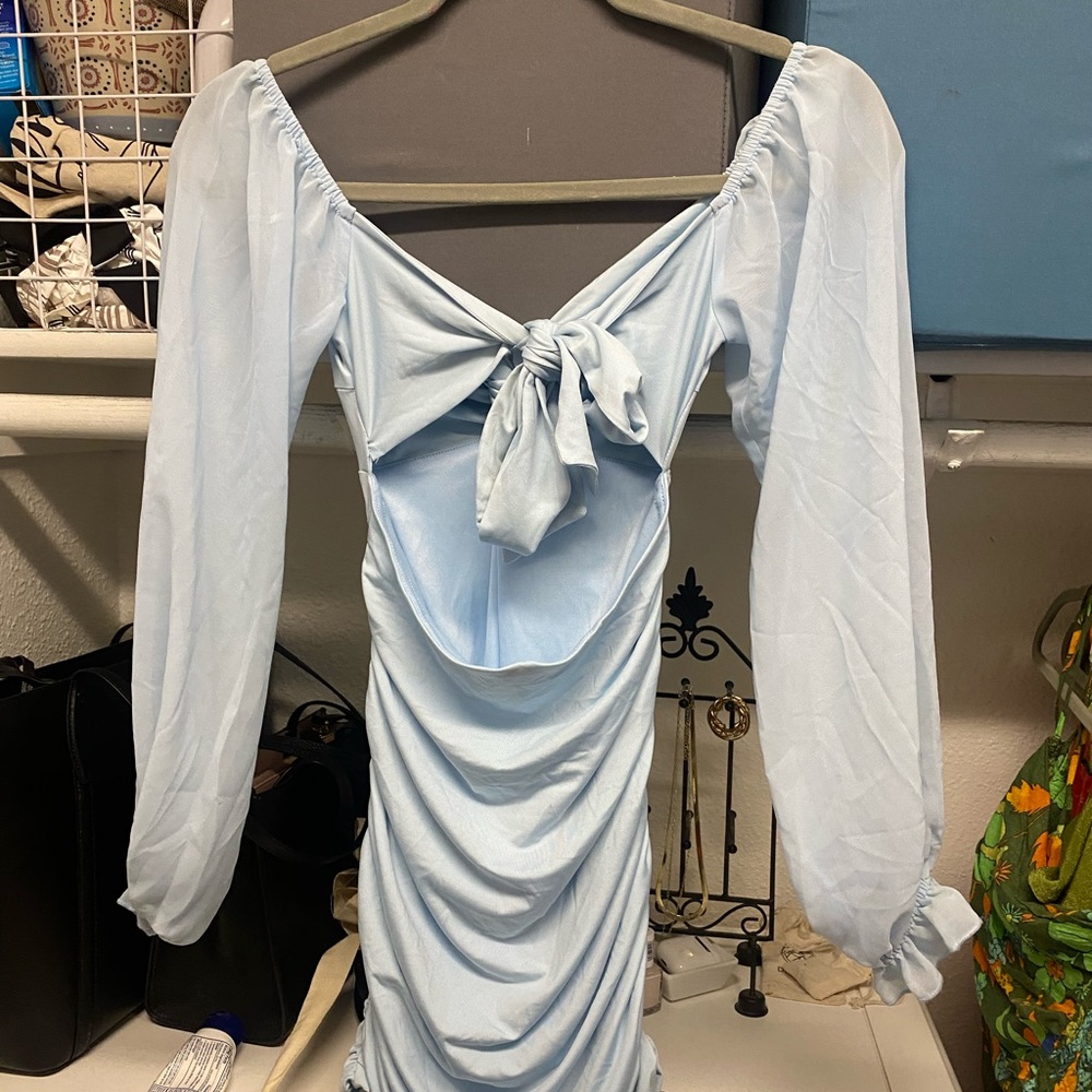 Blue ruffle mini dress